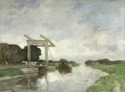 Drawbridge in Noorden. Around 1890 by Jan Hendrik Weissenbruch