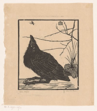Crow Looking Up at a Gnat by Jan Mankes (signed by artist)
