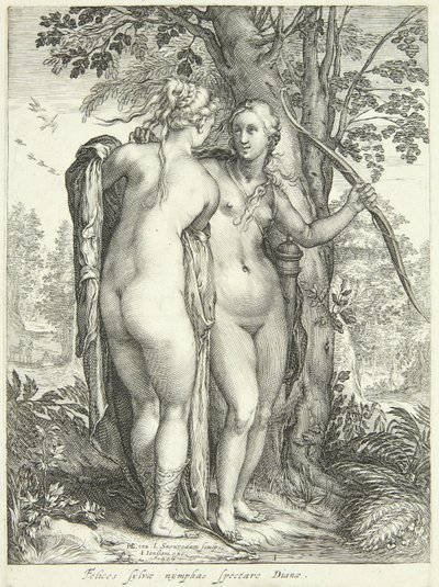 Diana and a Nymph by a Tree by Jan Saenredam