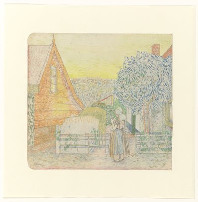 Zeeland Girl, Knitting in a Courtyard by Jan Toorop