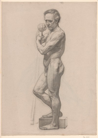 Standing Male Nude with Stick, Facing Left by Jan Veth