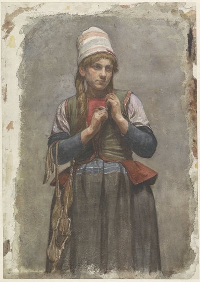 Standing Girl in Traditional Costume with Skates by Jan Veth