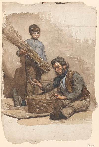Seated Basket Weaver with Standing Boy by Jan Veth