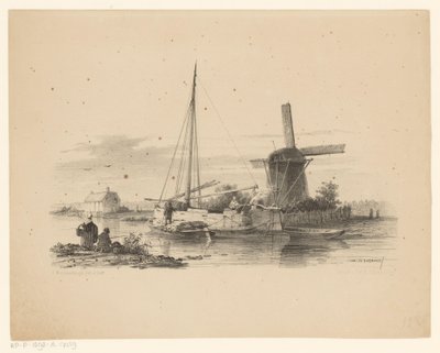 View of a Canal with a Peat Boat and a Sailboat by Jan Weissenbruch