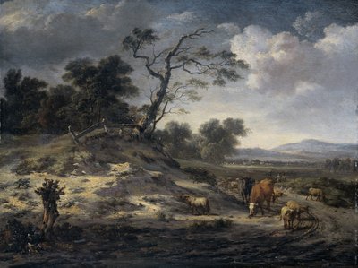 Landscape with Cattle on a Country Road by Jan Wijnants