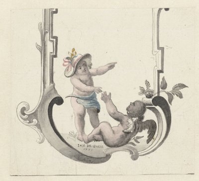 Ornament with Two Playing Putti by Jan de Goeje