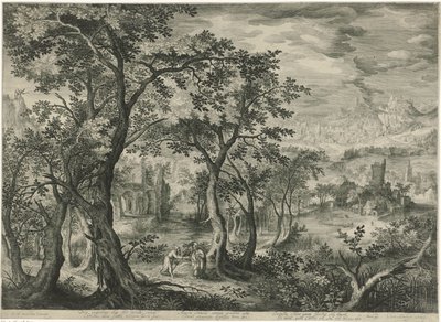 Mountain Landscape with the Temptation of Christ by Jan van Londerseel