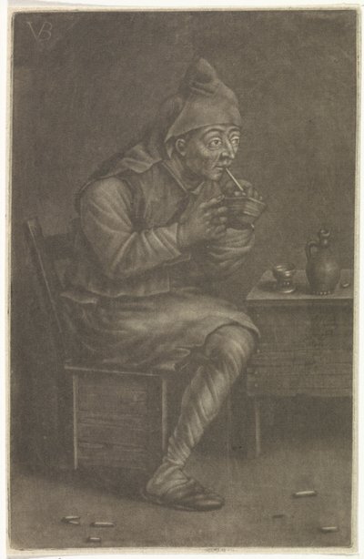 Man lighting his pipe by Jan van der Bruggen