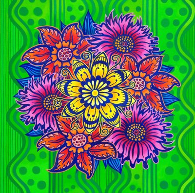 Flowers on green, 2022 by Jane Tattersfield