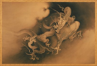 Two Dragons in Clouds by Japanese Kanō Hōgai