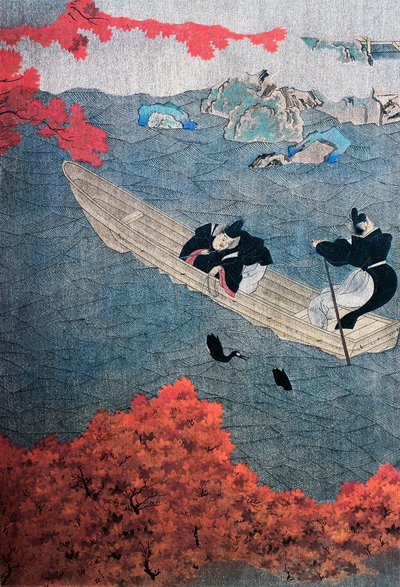 Fishing, Tosa school, silk painting, Japan by Japanese School