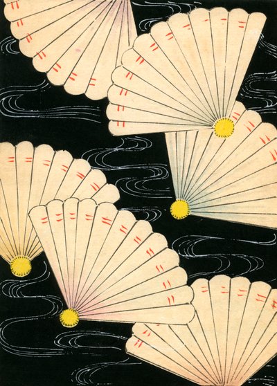 White Fans on a Black Background by Japanese School