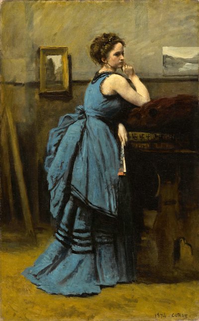 Lady in Blue by Jean Baptiste Camille Corot