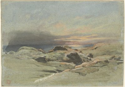 Sunset from a Rocky Coastline by Jean Achille Benouville