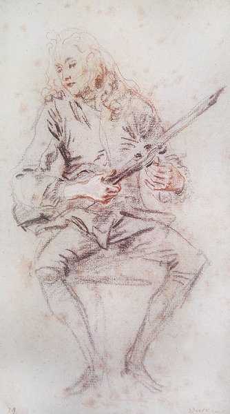Seated Violinist Turning his Instrument by Jean Antoine Watteau
