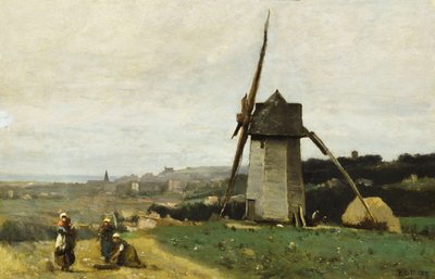 Etretat-a Windmill by Jean Baptiste Camille Corot