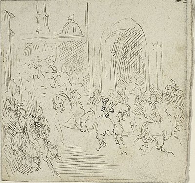 Equestrian Scene in a City by Jean Baptiste Carpeaux