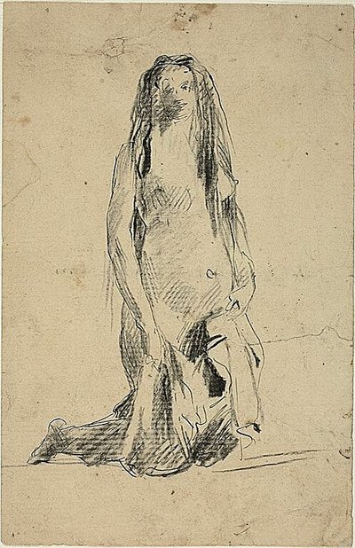 Kneeling Nude Woman with Drapery by Jean Baptiste Carpeaux