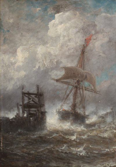 Seascape with Ship by Jean Baptiste Henri Durand Brager