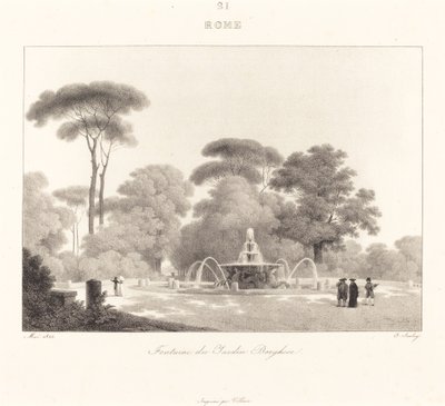 Fountain in Borghese Garden by Jean Baptiste Isabey