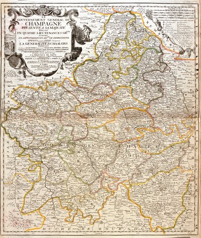 Map of Champagne (France) (engraving) by Jean Baptiste Nolin
