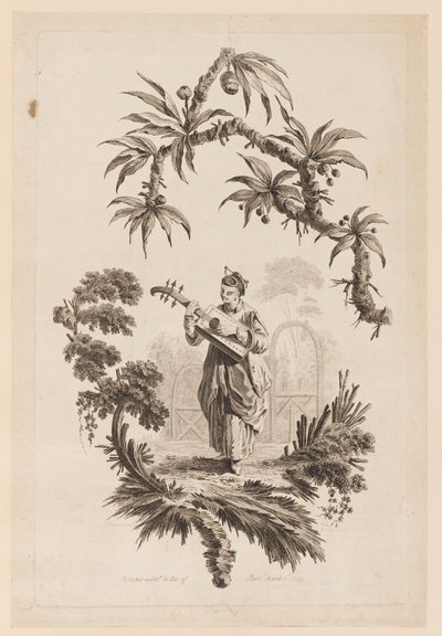 Figure Playing Musical Instrument Under Bough by Jean Baptiste Pillement
