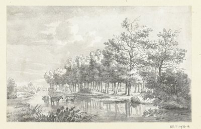 Landscape with wading cows by Jean Bernard