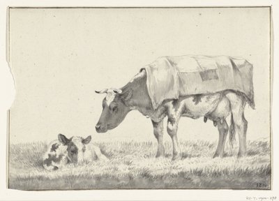 Standing Cow Facing Left with Lying Calf by Jean Bernard