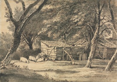 Farm with Pigs Foraging by Jean Daullé