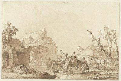 Travelers by a Gate by Jean Francois Janinet