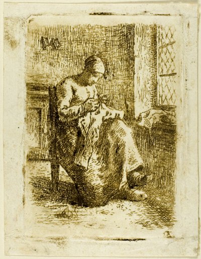 A Woman Sewing by Jean Francois Millet