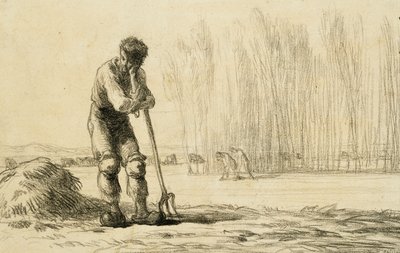 Peasant Leaning on a Pitchfork by Jean Francois Millet