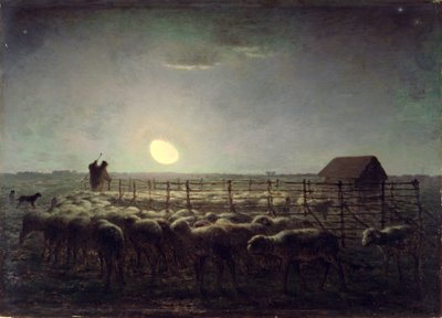 The Sheepfold, Moonlight by Jean Francois Millet