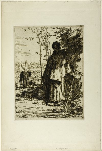 The Shepherdess Knitting by Jean Francois Millet