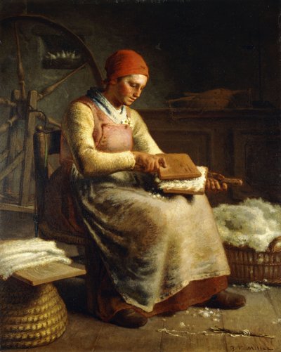 Woman Carding Wool by Jean Francois Millet