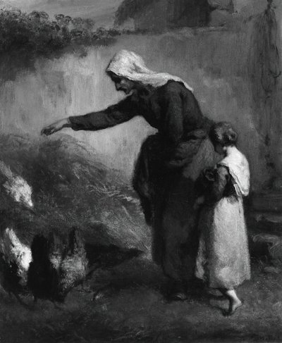 Woman Feeding Chickens by Jean Francois Millet