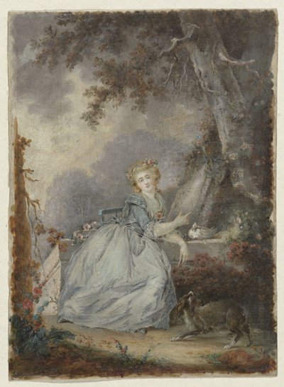 Young Lady by a Stone Balustrade by Jean Frederic Schall