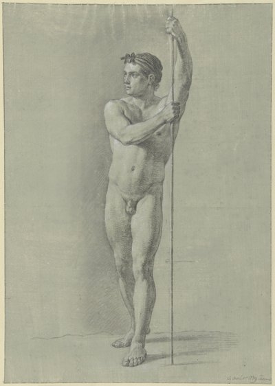 Standing Male Nude with a Stick by Jean Grandjean