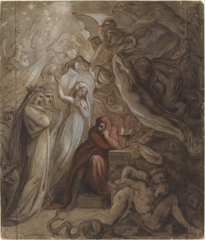 Dante Meditating on the Divine Comedy by Jean Jacques Feuchere