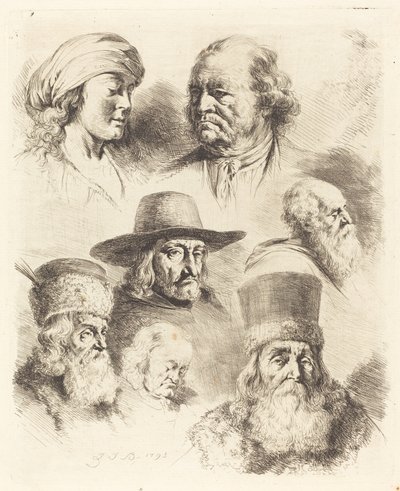 Seven Studies of Heads by Jean Jacques de Boissieu