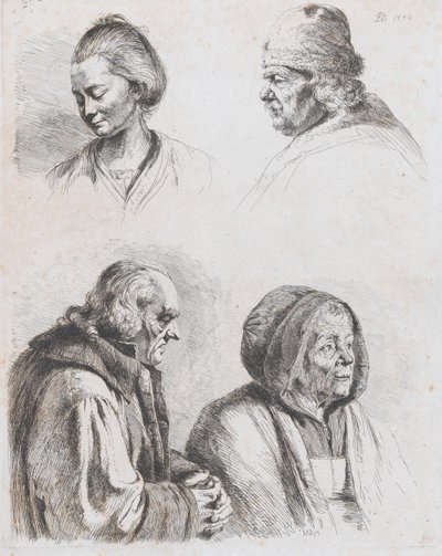 Study of Four Heads, 1770 by Jean Jacques de Boissieu