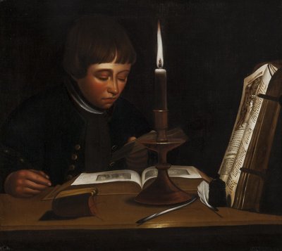 Boy Reading by Artificial Light by Jens Juel