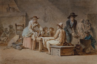 A Peasant Family in an Interior by Jerome Preudhomme