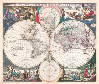 Antique Double-Hemisphere World Map by Joachim Bormeester