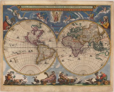 Map of the World. Double Hemisphere by Joan Blaeu