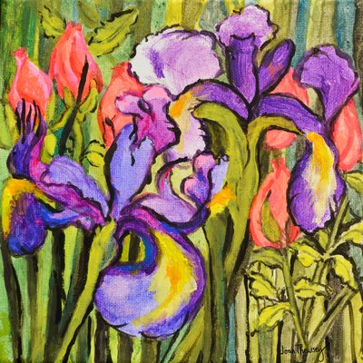 Irises and Roses by Joan Thewsey