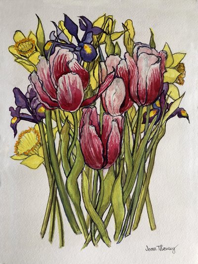Tulips, Daffodils and Iris by Joan Thewsey