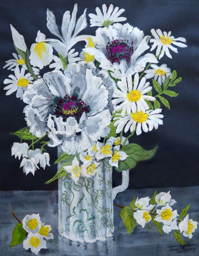 White Poppies, Marguerites and Philadelphus by Joan Thewsey