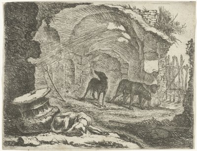 Four Dogs by a Ruin by Joannes Fijt