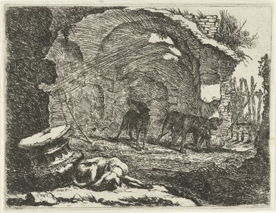 Four Dogs by a Ruin (Dogs series) by Joannes Fijt